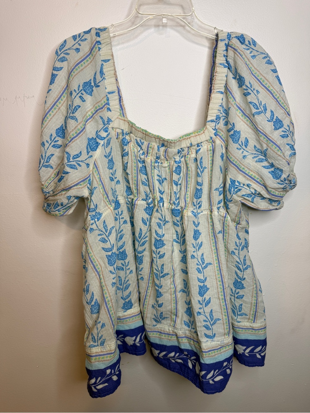 Free People Blue Floral Puff-Sleeve Tunic Top